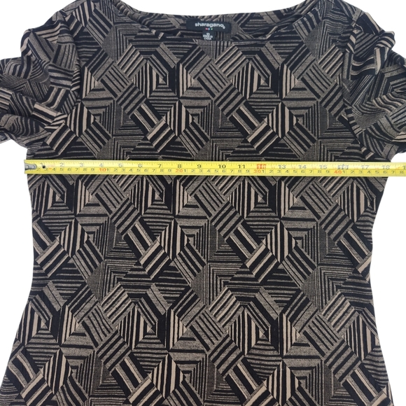 Sharagano Black and Tan Bodycon Geometric Midi Dress Size 10 - Picture 6 of 11
